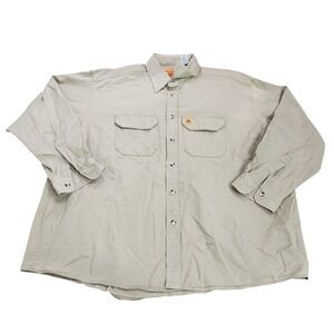 Wrangler Riggs FR Shirt Mens 2XL Beige Long Sleeve Button Flame Res Workwear